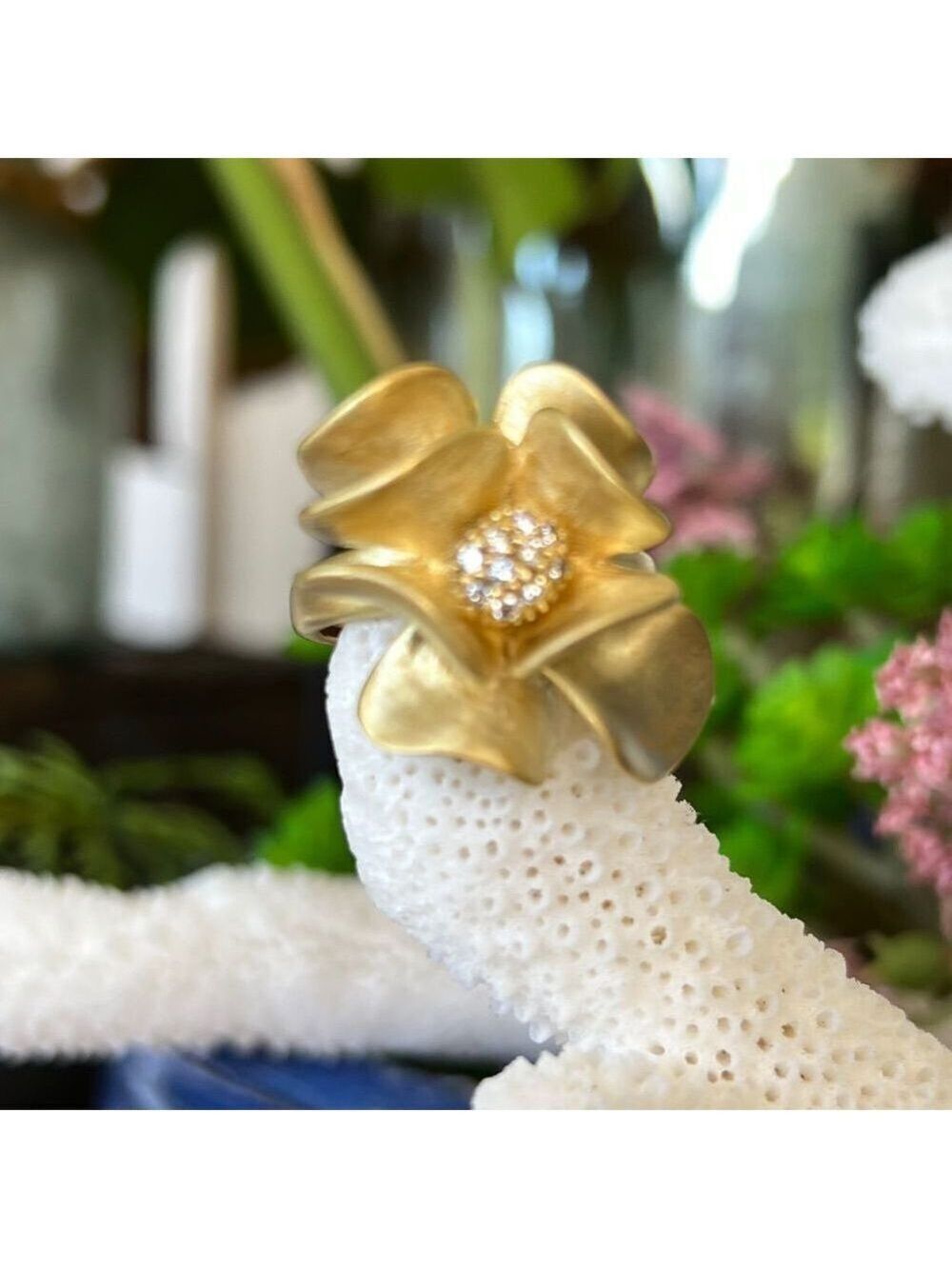 18K Brushed Gold Flower Sheila Fajl GLOW Masterpiece Statement Cocktail Ring